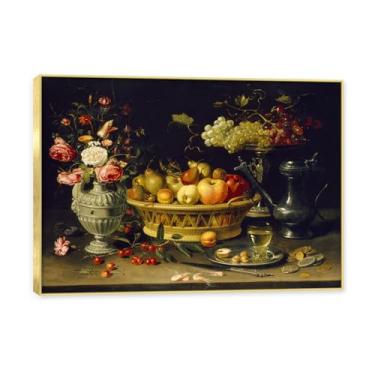 Imagem de Moldura dourada. Arte vintage emoldurada de frutas mortas, pintura clássica de cozinha country, decoração de parede de casa de fazenda quente para sala de jantar e cozinha. B22. 80 x 112 cm - 31,4 x