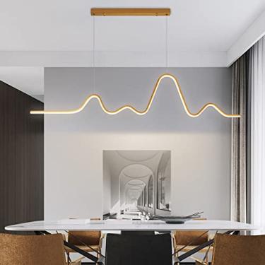 Imagem de Luminária pendente LED moderna para sala de jantar, design linear com controle remoto, altura ajustável, ideal para mesa de jantar, escritório e sala de estar (Dourada, A)