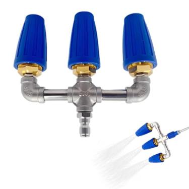 Imagem de Lavadora de pressão com bico de turbina tripla rotativa de 360°, bocal de turbina 3 em 1 com conexão rápida de 1/4 polegada, orifício de 2,5, 4000 psi, ideal para construção totalmente em latão, azul