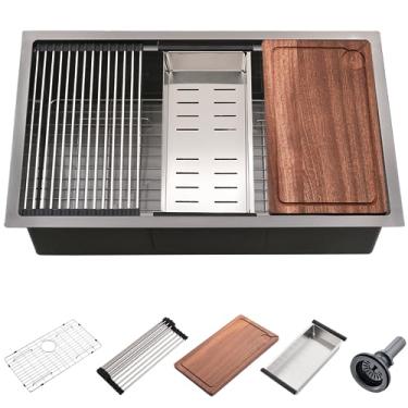 Imagem de Pia de cozinha de 76 cm, estação de trabalho, Wesliv, 30 x 48 cm, de aço inoxidável, tigela única profunda, com bitola 16, lavatório de estação de trabalho com acessórios