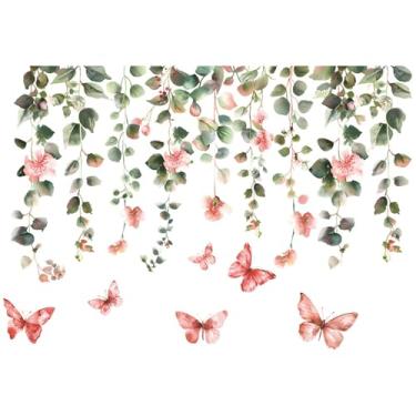 Imagem de Achang Adesivos de parede de plantas, plantas verdes, videiras, flores e borboletas adesivos de decoração de janela de vidro descasque e cole para sala de estar, quarto, TV, parede, sala de aula