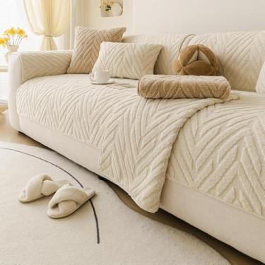 Imagem de Capas de sofá acolchoadas de algodão, capa de sofá, protetor de móveis, antiderrapante, lavável, ideal para quarto de família, decoração de casa - Bege||120 x 180 cm