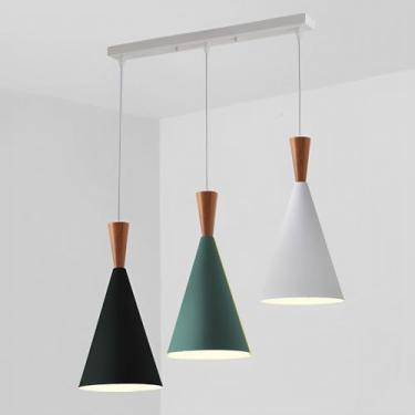 Imagem de Lustre linear moderno para sala de jantar, luminária pendente colorida de metal com 3 lâmpadas E26, ideal para quarto, cozinha e ilha.