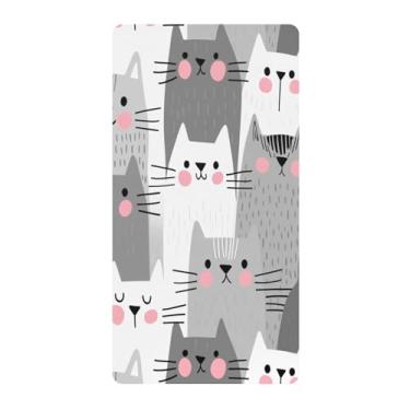 Imagem de Blueangle Lençol de berço padrão para berço infantil - Lençóis de algodão macio e respirável com gato cinza (618)