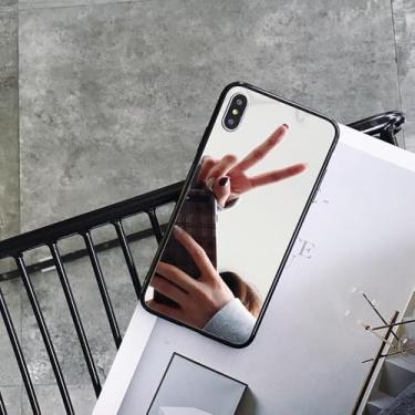 Imagem de Capa de celular espelhada com borda preta para iPhone 16, 15, 14, 13, 12, 11 Pro Max XS MAX XR, capa protetora de TPU para iPhone 7, 8PLUS, capa espelhada para iPhone 13