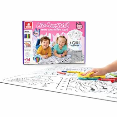 Imagem de Tapete Infantil Para Colorir Monstros 2m X 70cm Contém 6 Cards E 12 Gizes De Cera Fácil De Limpar