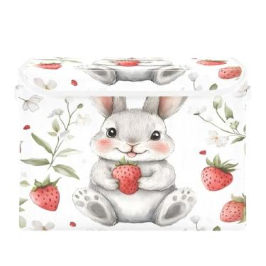 Imagem de SEHANY Cestas de armazenamento fofas de coelho de desenho animado com tampas, organizador de caixas de armazenamento de tecido para armário de roupas, cobertor de escritório, berçário, 42 x 32 x 30 cm