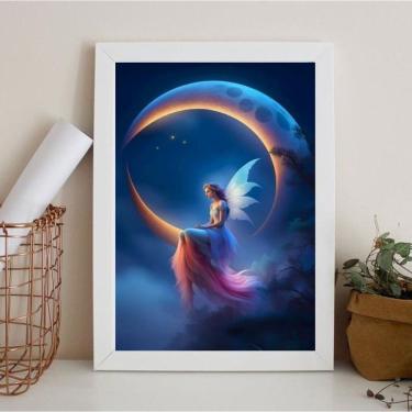 Imagem de Quadro Decorativo Fada Lua 33x24cm - Moldura Madeira Preta