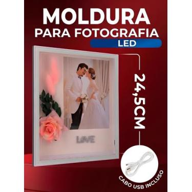 Imagem de Porta Retrato 15x20 Iluminação LED Luminária USB Quadro Moldura Acríli