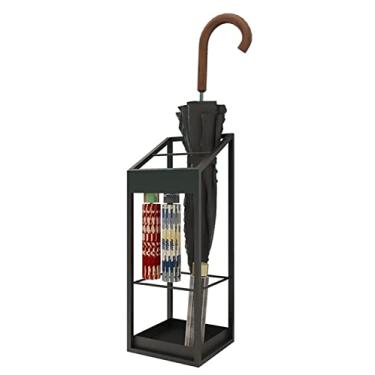 Imagem de NEFLINATA Suporte de guarda-chuva rack de guarda-chuva preto de metal quadrado para casa, interior e exterior, decoração moderna de entrada de ferro, suporte de guarda-chuva, armazenamento interno