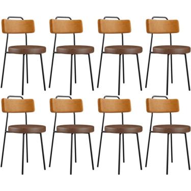 Imagem de Kit 08 Cadeiras Decorativas Estofada Para Sala Jantar Barcelona L02 Couríssimo Whisky Marrom - Lyam