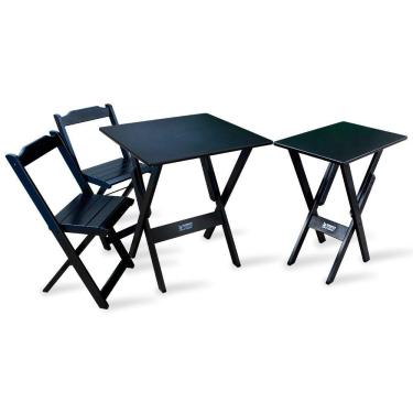 Imagem de Conjunto De Mesa 60x60 E Mesa Aparador Dobrável Com 2 Cadeiras Preto