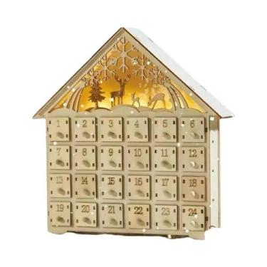 Imagem de Calendário Do Advento De Natal De Madeira Reutilizável Com 24 Gavetas 