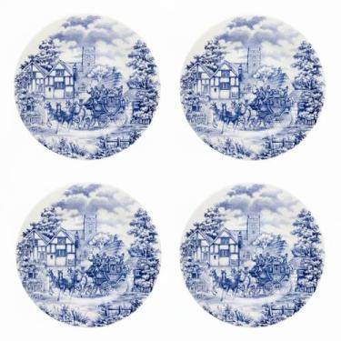 Imagem de Kit Jogo 4 Pratos Rasos Biona Cena Inglesa em Cerâmica Decorada 26 cm 