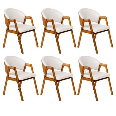 Imagem de Kit 6 Cadeiras Sala de Jantar Premium com Braco Madeira Macica Movellu Home