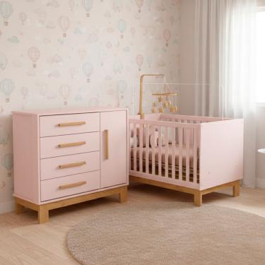 Imagem de Quarto Bebe Infantil Q Encanto Berco Vira Cama e Comoda Sapateira 1 Porta 4 Gavetas Slim Qmovi