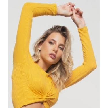 Imagem de Cropped Salvatore Fashion Nó Manga Longa Canelada Feminino-Feminino