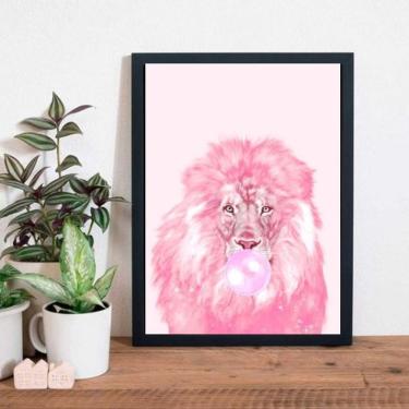 Imagem de Quadro Decorativo Leão Bubble Gum 33X24Cm Moldura Preta