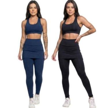 Imagem de KIT 2 Calça Legging Com Saia Serra e Mar Modas Academia Tapa Bumbum Treino Suplex Moda Fitness-Feminino