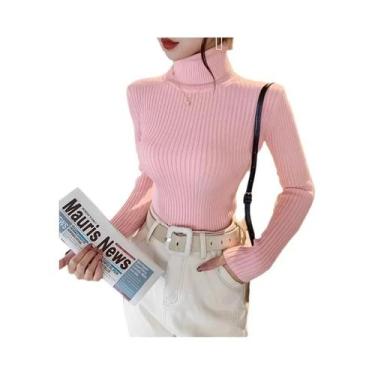 Imagem de Suéter Feminino De Tricô Gola Alta Grosso Outono Inverno Casual Slim F