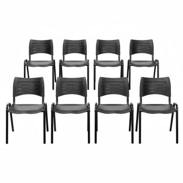 Imagem de Kit 8 Cadeiras Iso Fixa Empilhável Reforçada Para Recepção, Escritório, Igreja Cor Preta - Combo Stock