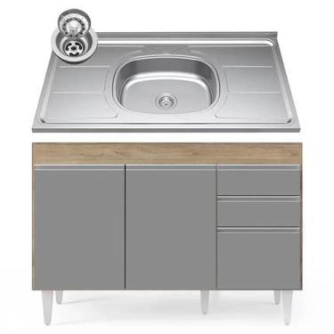 Imagem de Balcão Gabinete com Pia Inox 120cm Michigan Castanho/Cinza - Lumil - L