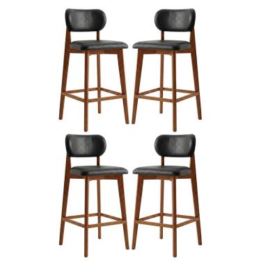 Imagem de Kit 4 Banquetas em Madeira Laura Estofada Couríssimo Preto CCS