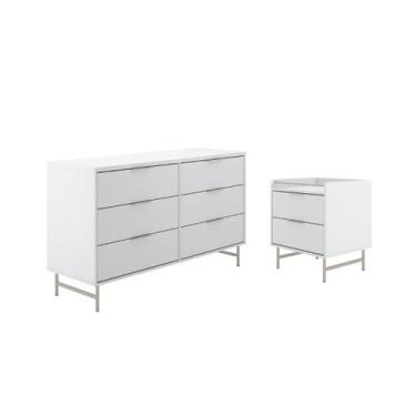 Imagem de Cômoda 6 Gavetas e Mesa de Cabeceira Yves Branco Champanhe - PROVINCIA