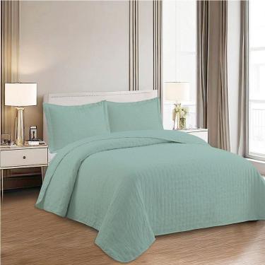 Imagem de Kit Cobre Leito Colcha Anarruga Nuvem 3 Peças Casal 220x240cm Verde Sonhare