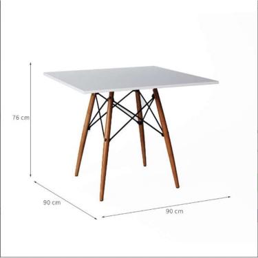 Imagem de Mesa de Jantar Quadrada Eiffel 90cm MDF Charles Eames - Base em Madeira e Aço Carbono, Branco