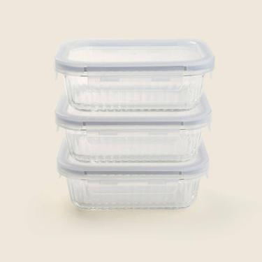 Imagem de Kit 3 Potes de Vidro Borossilicato Canelado 640ml A\CASA – Hermético e Resistente