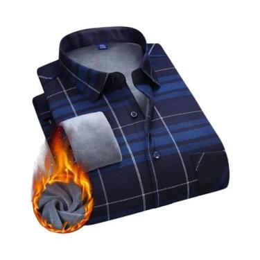 Imagem de Camisa Masculina 5XL De Fleece Grosso E Quente, Manga Longa, Xadrez, N