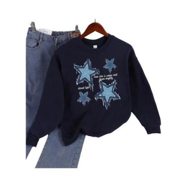 Imagem de Moletom Feminino Solto Com Gola Redonda, Estampa De Estrela Em Imitaçã