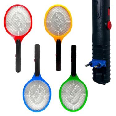 Imagem de Raquete Recarregável Elétrica Mata Frita Mosquitos Moscas Insetos Pernilongos Bivolt Com Plug Carregador UTILEIRA