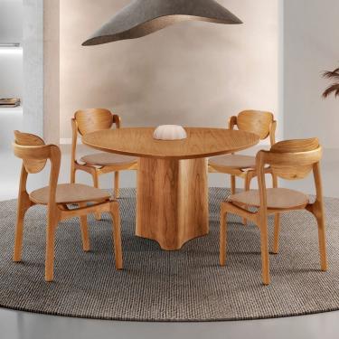 Imagem de Conjunto Mesa de Jantar Helena Tampo Organico Laminado 4 Cadeiras Celeste Gold Atacama / Imbuia Natural