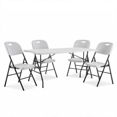 Imagem de Mesa e 04 Cadeira Dobrável Vira Maleta com Alça Portátil 1.80m Camping