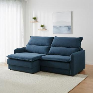Imagem de Sofá Retrátil 3 Lugares 220cm Colômbia Reclinável Braço Slim Veludo Az