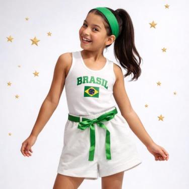 Imagem de Conjunto Infantil Menina Brasil Copa Body e Shorts Azul Branco Verde A