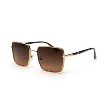 Imagem de Óculos de Sol Feminino Dourado Quadrado Lente Marrom UV400-Unissex