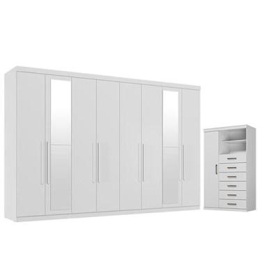 Imagem de Guarda Roupa Casal New Master 8 Portas 4 Gavetas com Espelho e Cômoda 