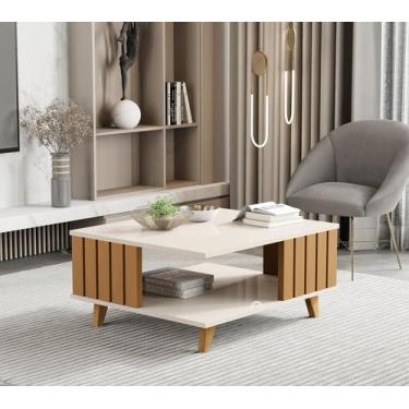 Imagem de Mesa de Centro Ripada Açaí Sala de Estar Pés Madeira Maciça - JB Becha