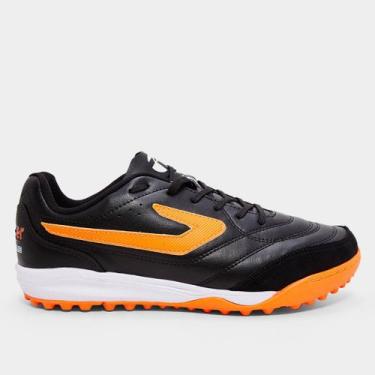 Imagem de Chuteira Society Topper Maestro Club VI Masculina, Preto, Laranja, 40