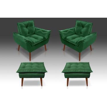 Imagem de Kit 02 Poltrona Opala +02 Puf Opala Suede Verde-Pandora Decor - CASA D