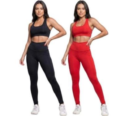 Imagem de KIT 2 Calça Legging Cós Alto Lisa Bella Fiore Roupa Academia Treino Fitness Feminina Mu...