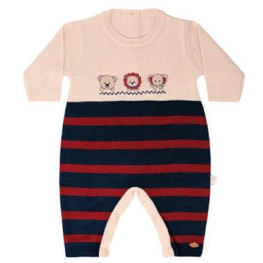 Imagem de Macacão Bebe Tricô Safari Luxo - Chandra, Azul listras p