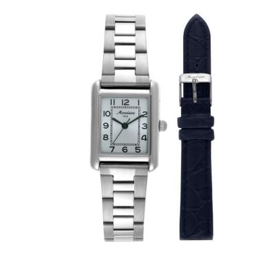 Imagem de Relogio Mondaine Feminino pequeno prata quadrado pulseira de couro e a