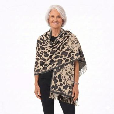 Imagem de Pashimina Cachecol Echarpe Estampa Animal Print Dupla-Face - Estampado