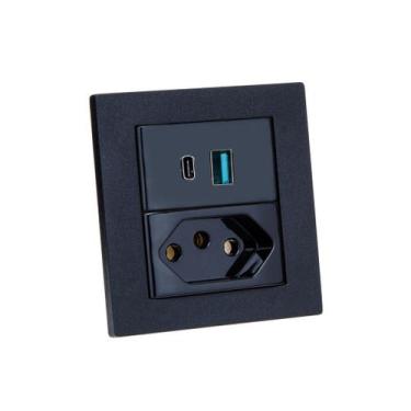 Imagem de Espelho Duplo Reto com 1 Tomada 10A 2 Usb 9.0A - CONNECT CAIXA TOMADA,