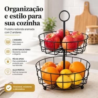 Imagem de Fruteira Com 2 Andares Redondo Aramado Organizador Mesa 24cm - Hauskra
