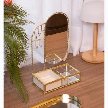 Imagem de Porta Jóias com Espelho Mirage 18 x 10 x 29cm Dourado Metal - Wolff